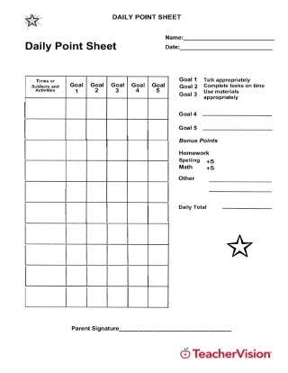 Weekly Point Chart Printable (Behavior Management, K-8th Grade ...